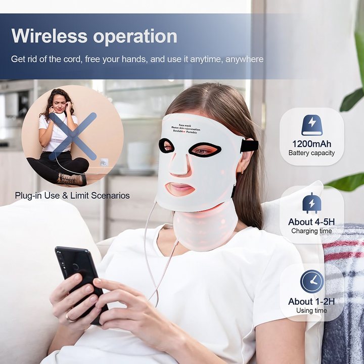 7-Color LED Face & Neck Mask – Wireless Silicone Light Therapy